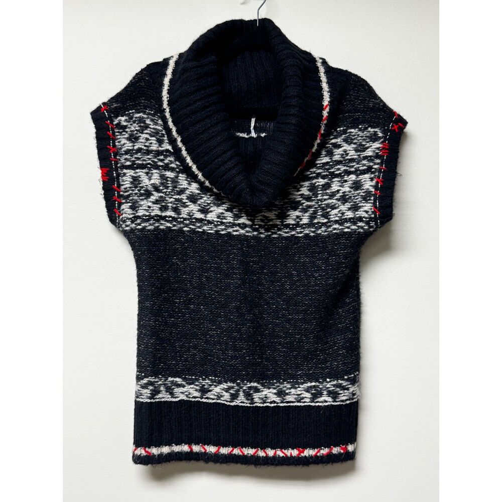 FREE PEOPLE Black Snow Bunny Fair Isle Cowl Neck Pullover Sweater, Sz S